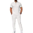 thumbnail image 3 of Men 2 Piece Casual Beach Outfits Short Sleeve Button Down Shirts Summer Loose Pant Sets Vacation Walking Outfits White S, 3 of 6