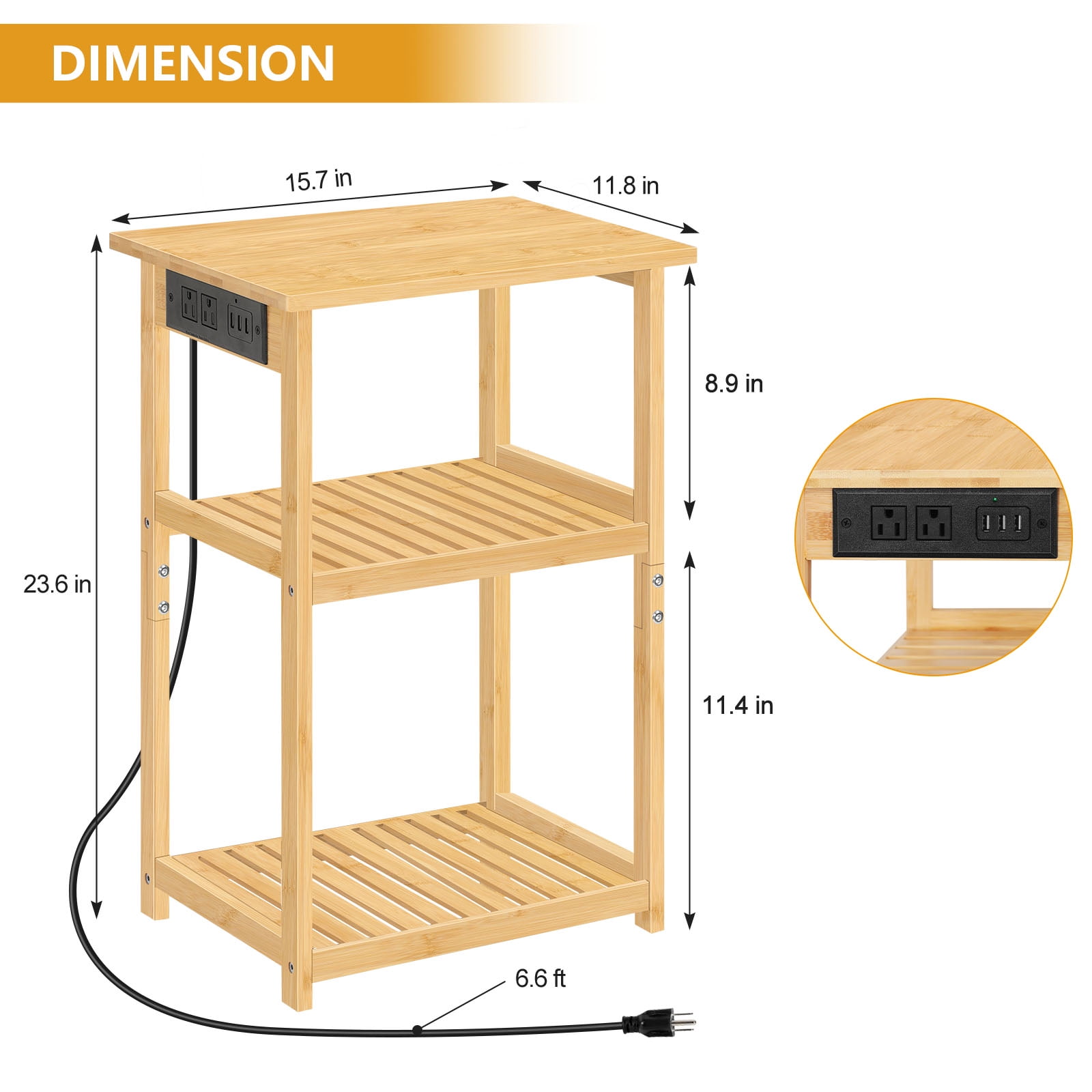 2 pack End Table with Charging Station and USB Ports 3-Tier Side Table black