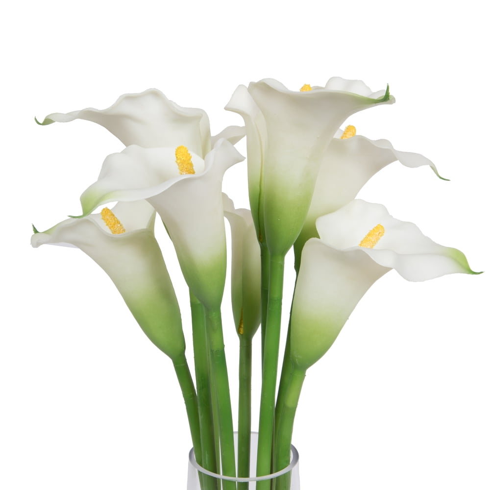 Vickerman 33 Artificial White and Light Green Calla Lily Bouquet in 16 Glass Vase 