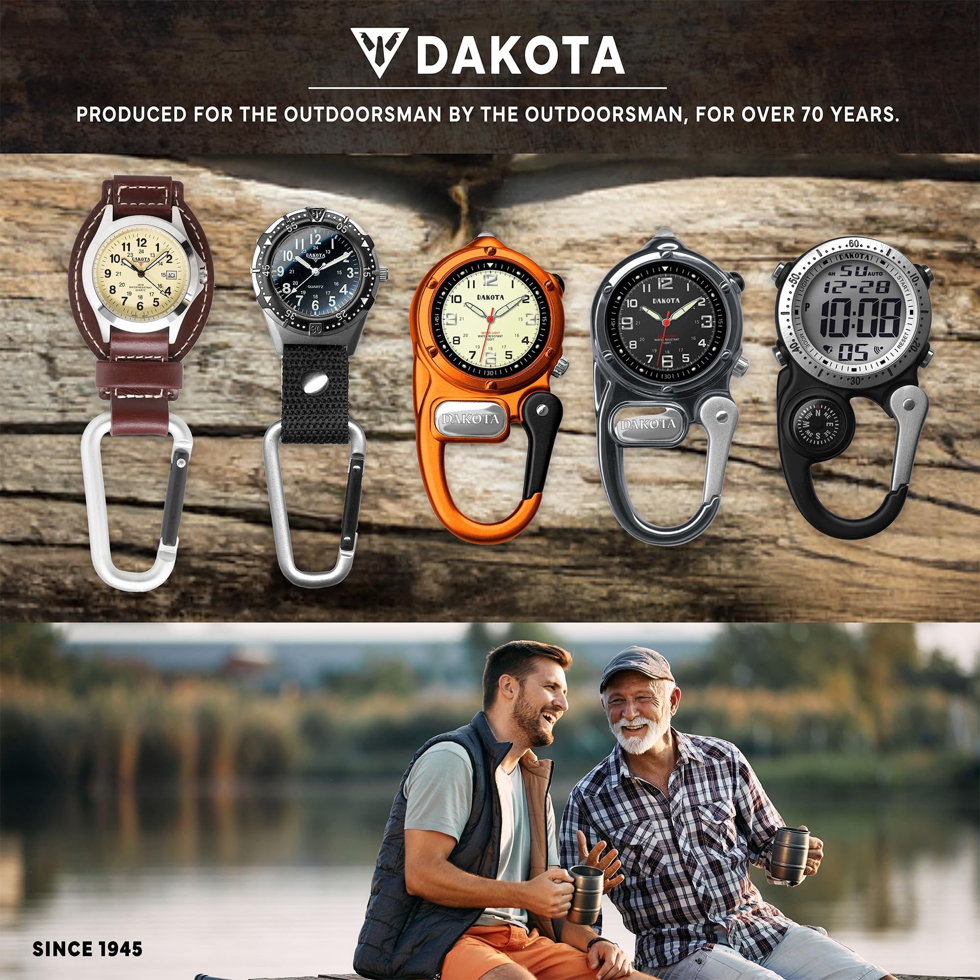Multitool Clip Watch for Men – Black | 100ft Water Resistant Clip-On Watch with LED Light, Bottle Opener, Screwdriver & Carabiner – Outdoor Work, Camping, Hiking Tool
