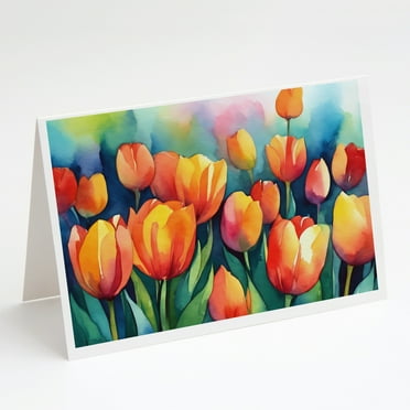 Tulips in Watercolor Greeting Cards and Envelopes Pack of 8 7 in x 5 in