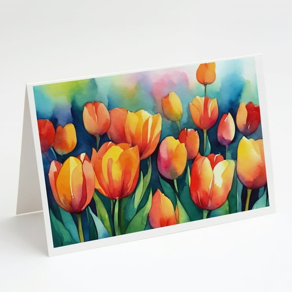 Tulips in Watercolor Greeting Cards and Envelopes Pack of 8 7 in x 5 in
