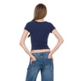 thumbnail image 4 of Forever 21 Women's Navy Y2K Short-Sleeved V-Neck Top, Lace Trim Detail for Layering & Everyday Style, XL, 4 of 6