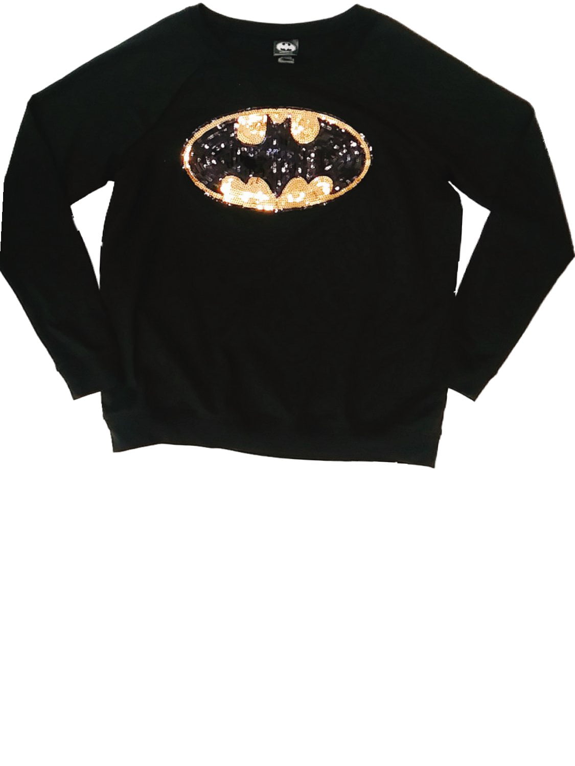 Womens Sequin Batman Black Yellow Dark Knight Sweater Tee Shirt T-Shirt  X-Large 