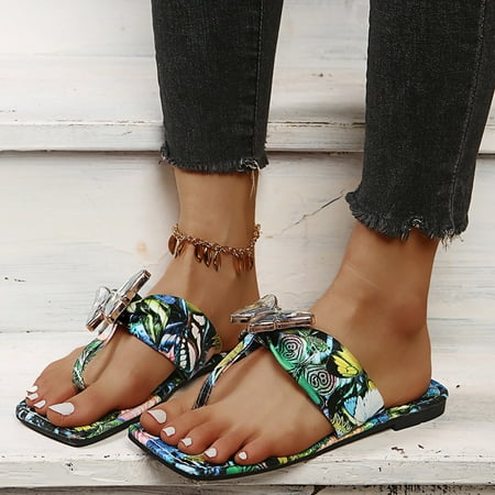 

Alueeu Women s slipper Women s Fashion Crystal Bow Flip Toe Casual Beach Sandals And Slippers