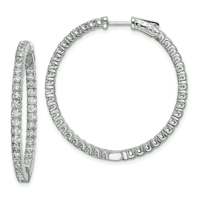 925 Sterling Silver 2.25mm Cubic Zirconia Cz Round Hinged Hoop Earrings In/out