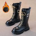 thumbnail image 2 of MUXiin Girls White Lace-Up Combat Boots with Side Zipper, Knee-High Lug Sole Dress/School Boots – Toddler/Little/Big Kids, 2 of 4