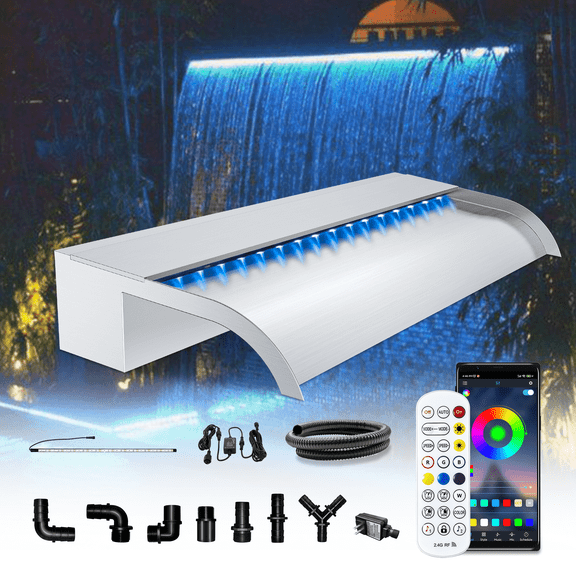 Longrun 23.6" Stainless Steel Waterfall Spillway, Decorative Water Feature for Pool, Koi Pond & Garden