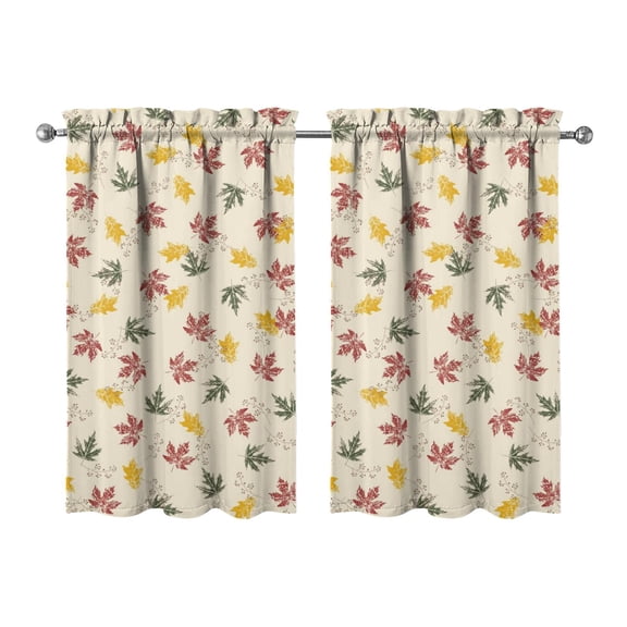 Fall Kitchen Curtains 39 Inch Short - 32Panel Set, Autumn Harvest Print, Rod Pocket Window Treatment for Thanksgiving, Farmhouse, Cafe, Living Room - Machine Washable