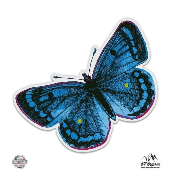 Blue Butterfly Beautiful Color Vintage Design - 3" Vinyl Sticker - For Car Laptop I-Pad Phone Helmet Hard Hat - Waterproof Decal