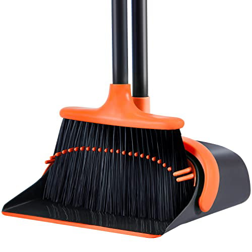Kuowuo Broom and Dustpan Set Cleans with Adjustable 55 Long Handle for Home Kitchen Room Office Lobby Floor Use Upright Stand Up Broom Dustpan Combo