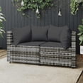 thumbnail image 1 of vidaXL Garden Corner Sofas with Cushions 2 pcs Grey Poly Rattan, 1 of 5