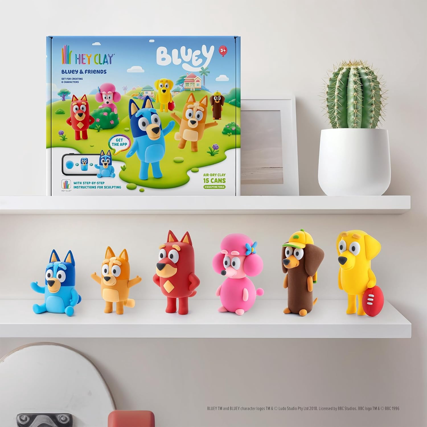 Hey Clay Bluey and Friends, Colorful Modeling Air-Dry Clay, 15 cans with Fun Interactive App for Kids Ages 3+ Years