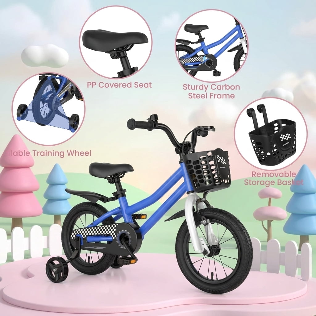 Redsmile Kids Bike 14 Inch with Training Wheels for Boys Girls Ages 3-5 Years Old, Toddler Bicycle with Adjustable Seat, Handbrake and Carbon Steel Frame for 37.5-43.5 Inch Riders, White