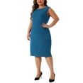 thumbnail image 5 of Agnes Orinda Plus Size Dress Suits for Women Two Piece Outfits Blazers Jacket and Sleeveless Dress Business Casual Suit Sets 2X Lake Blue, 5 of 7