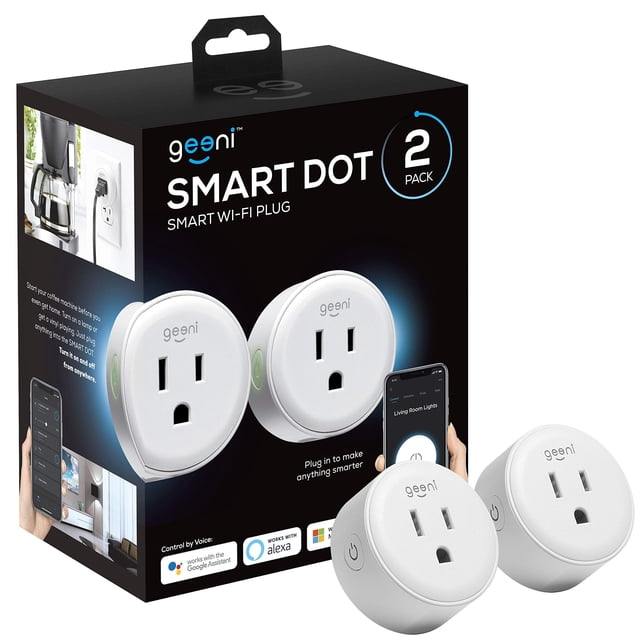 Geeni DOT Smart Wi-Fi Outlet Plug Blanco (paquete de 2) - No requiere concentrador - Funciona con Amazon Alexa y Google Assistant Requiere Wi-Fi de 2,4 GHz
