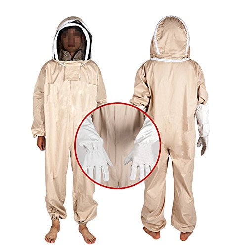 Cotton Full Body Bee Keeping Suit Veil Hood Protective Equipment Khaki L/XL/XXL 