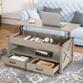 thumbnail image 2 of Lift Top Coffee Table, Modern Coffee Table with 2 Storage Drawers and Hidden Compartment, X-Shape Wood Support, Center Table with Lift Tabletop for Living Room, Office, 2 of 8