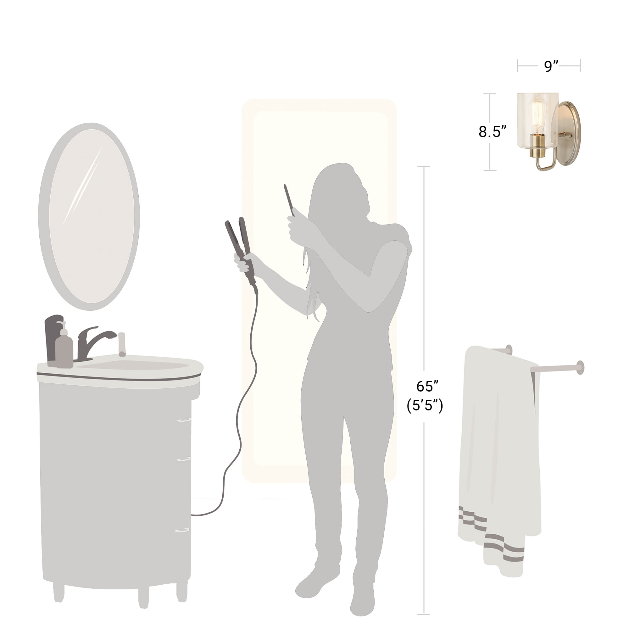 Cresswell Lighting 5.5" Modern Brushed Nickel Metal 1-Light Bath Vanity Wall Sconce with Clear Glass Shade