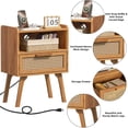thumbnail image 5 of LELELINKY Rattan Nightstand with Charging Station, Boho Bedside Table with Handmade Drawer & Open Shelf for Bedroom, Tea Color, 5 of 7