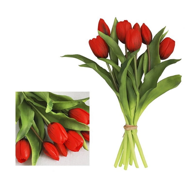 Artificial Tulip Bundle with 7 Tulips Fake Tulip Bouquet for Wedding Decoration