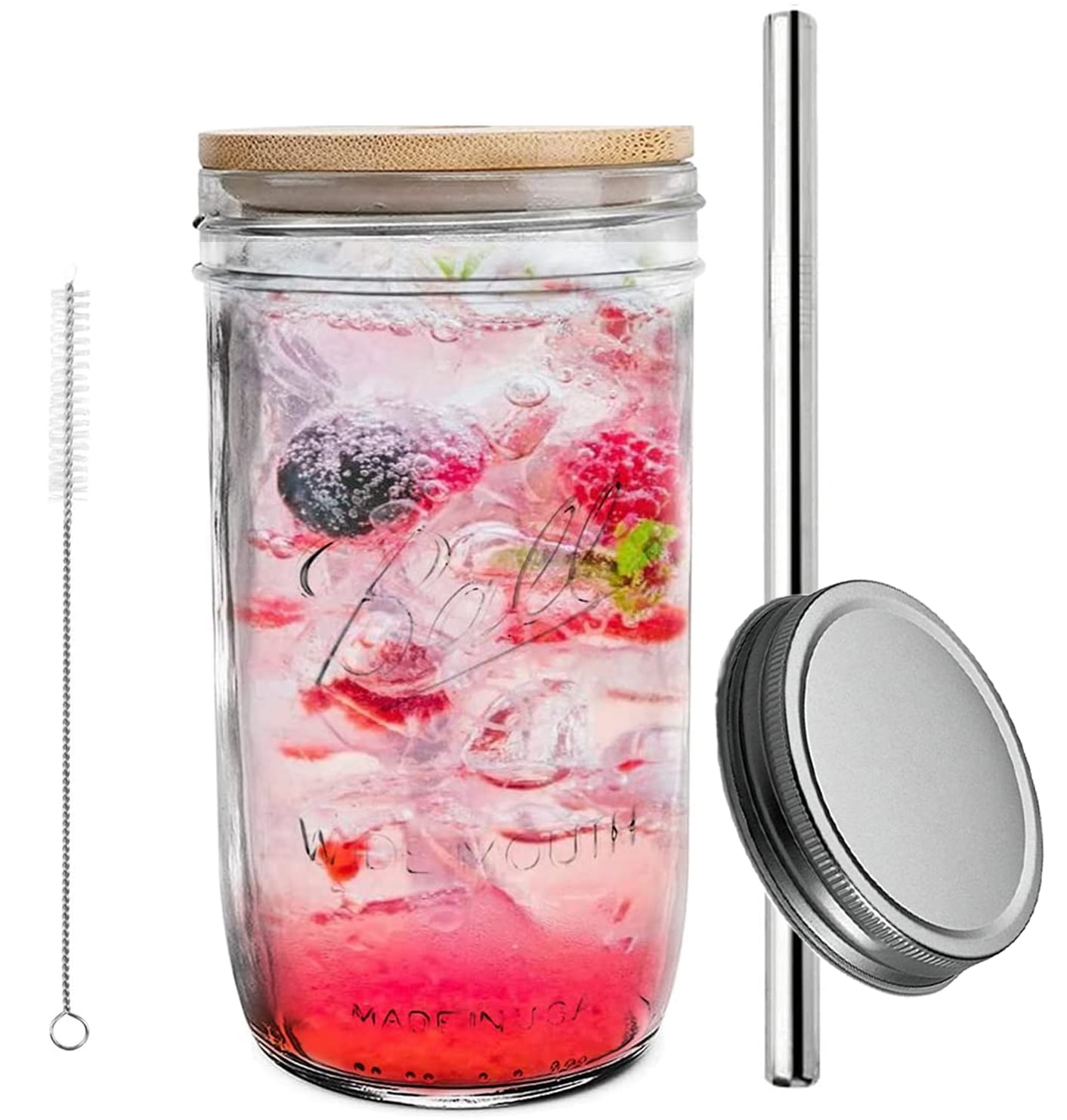 Solid Regular Mouth Mason Jar Straw Lids with Straws 4 Set of Four 