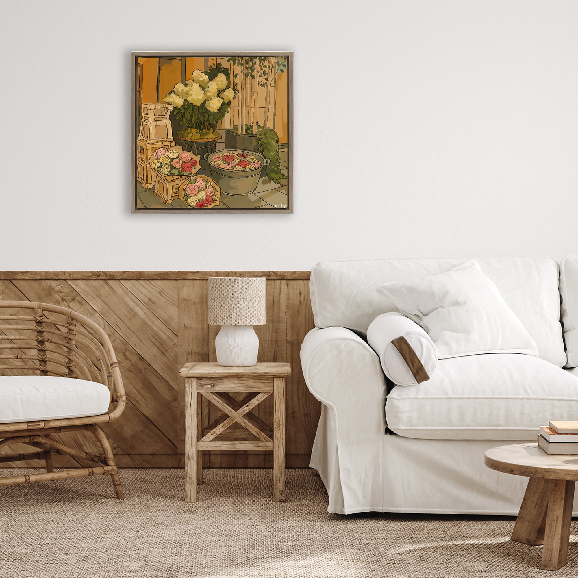 Stupell Industries London Town Flowers Brown Framed Floater Canvas Wall Art, design by Amelia Noyes