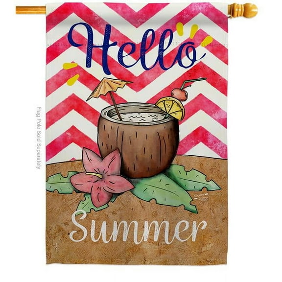 Angeleno Heritage H137001-BO Coconut Summer Drinks Beverages Cocktail 28 x 40 in. Double-Sided Decorative Vertical House Flags for Decoration Banner Garden Yard Gift
