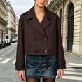 thumbnail image 2 of Cropped Trench Coat for Women Casual Short Fall Jackets Double Notched Lapel Windproof Spring Fall Jackets (Brown XS), 2 of 4