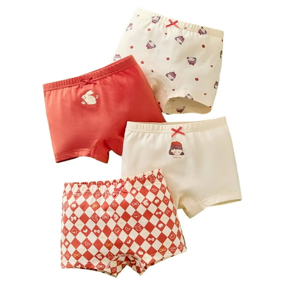 LIIPEE Girls Boys Underwear Cartoon Animal Letter Dot Printed Stretchy Elastic Waist Boxer Briefs Kids Elegant Climbing Hiking Camping Cycling Underwear,Red,5-6 Years