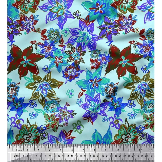 Soimoi Tissu Georgette Poly Bleu Tissu Imprimé Floral 1 Yard 52 Pouces de Large