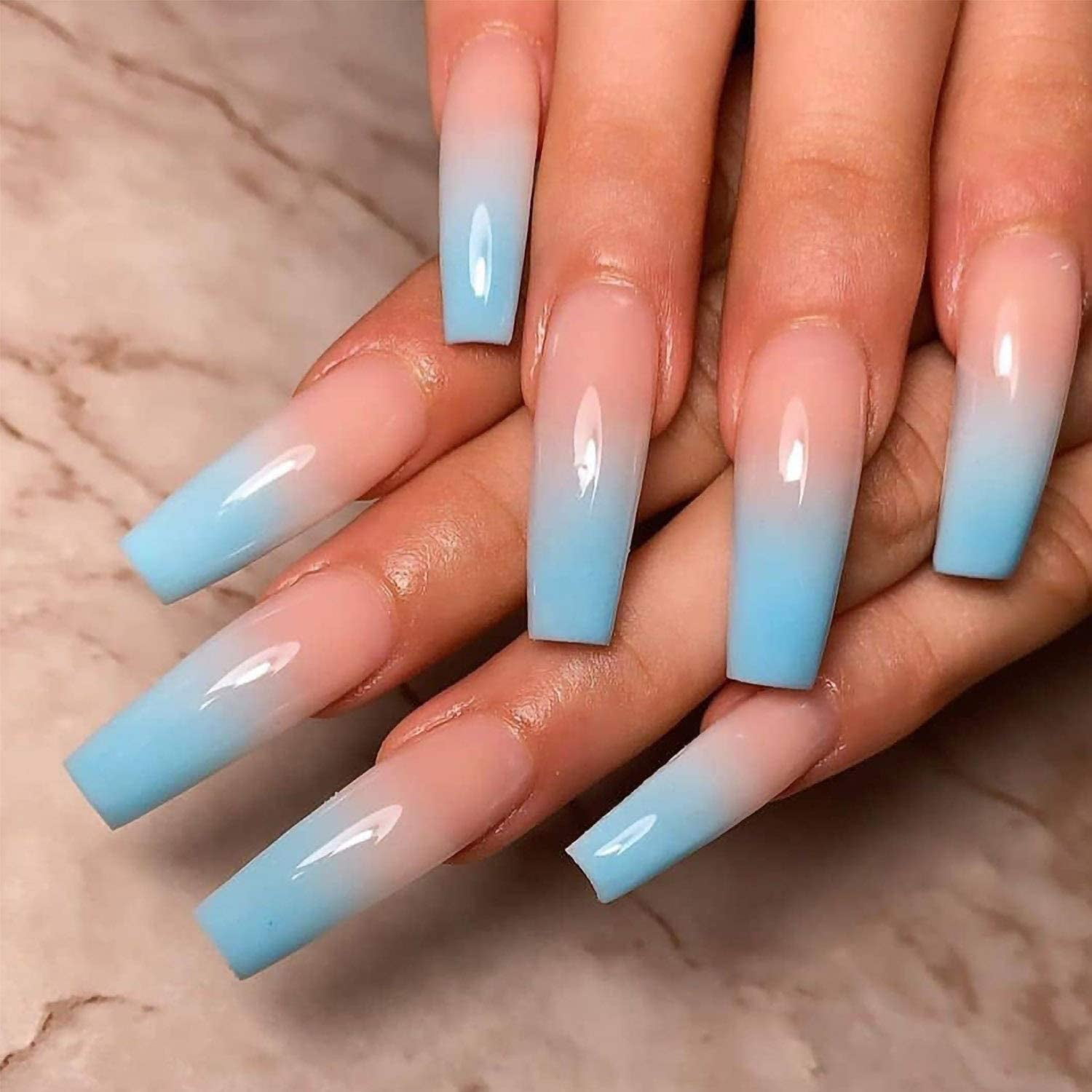 long sky blue nails