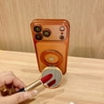 thumbnail image 3 of for iPhone 16 Plus Magnetic Case, Compatible with Magsafe Shockproof Cute Plating Clear Cover Girls Women with Makeup Mirror Ring Kickstand & Camera Lens Protector for iPhone 16 Plus, Orange, 3 of 10