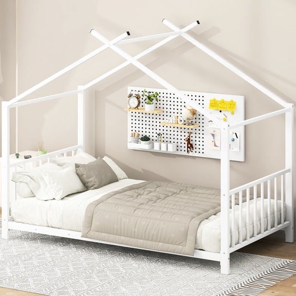 White metal bed, slats for long service life - Suitable for various bedroom styles