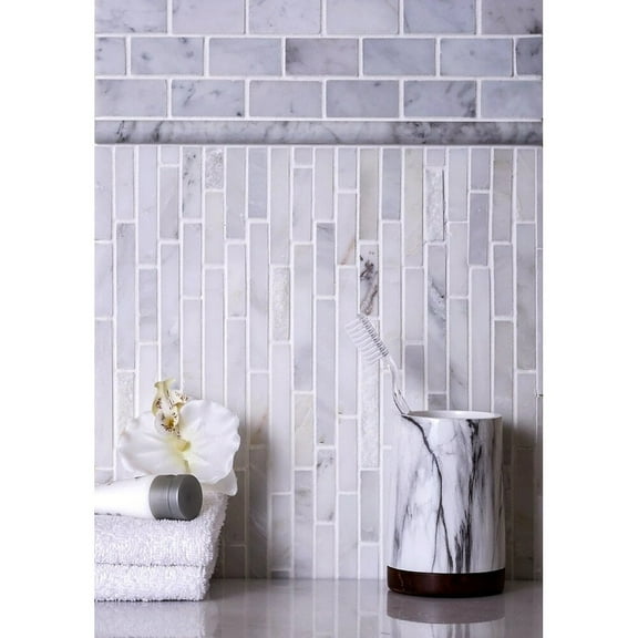 Apollo Tile 5 Pack White 11.6-in. x 12-in. Linear Polished Marble Mosaic Tile (4.83 Sq ft/case)