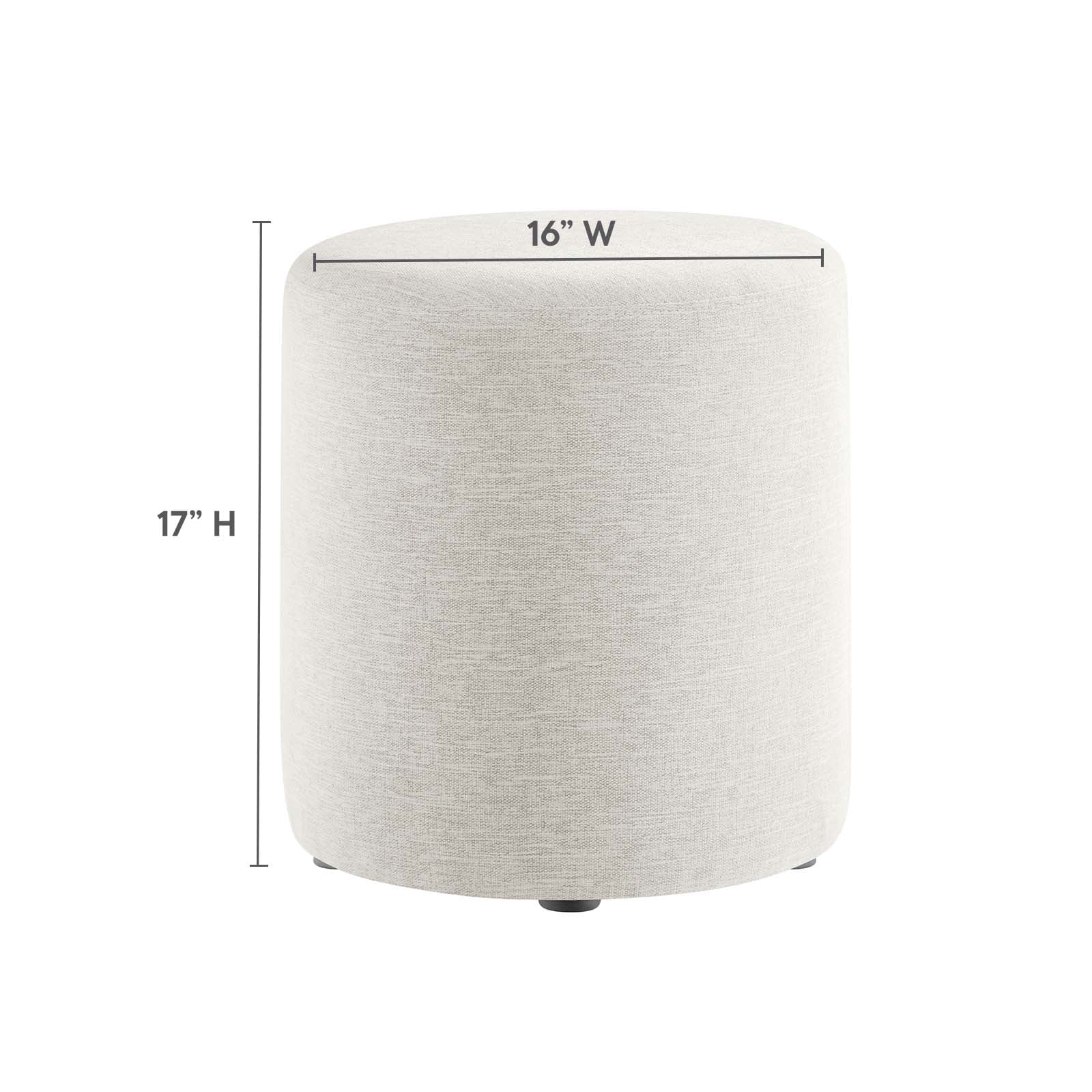 Callum 16" Round Woven Heathered Fabric Ottoman in Heathered Weave Ivory