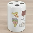 thumbnail image 1 of Cartoon Ceramic Toothbrush Holder, Cats Cafe Hand Drawn in Food Illustration Pizza Ice Cream Cupcakeness Theme, Decorative Versatile Countertop for Bathroom, 4.5" X 2.7", Multicolor, 1 of 4