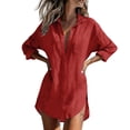 thumbnail image 2 of Shihyeh Womens Button Down Shirts Linen Cotton Long Sleeve Blouse Tunic Tops Cover Up Shirt Loose Beach Bikini Dress, 2 of 6