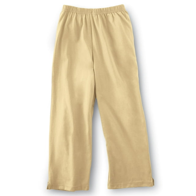 Pantalones capri cortos de punto de algodón para mujer con cintura elástica, color caqui, talla XL