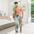 thumbnail image 3 of Men's Pajama Pants with Pockets Sleepwear Lounge Pants Stretch Casual Tropical Summer Golden Palm Leaves, 3 of 7