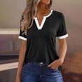 thumbnail image 2 of biudgviw Womens Short Sleeve Shirts Color Block V Neck Tunic Tops Trendy Casual Summer T-Shirt Lightweight Loose Fit Tees, 2 of 7