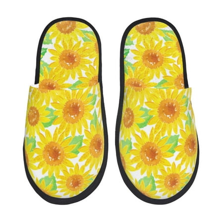 Balery Sunflowers2 Slient Indoor Furry Fleece Comfort House Shoes Soft Non-Slip Home Shoes Cotton slippers House Slippers-- Large