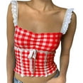 thumbnail image 3 of Women's Plaid Crop Top Square Neck Lace Trim Gingham Tank Top Spaghetti Strap Shirt Going Out Corset Tops Fitted Crop Top Long Tunic 4 Large 3x Tops for Women plus Size 4x Womens Tops plus Size, 3 of 3