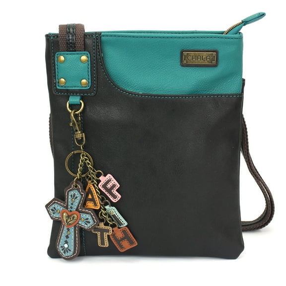 CHALA Swing Crossbody Small Purse with Blue Cross Charm with Love Letters- Black (Chevron Cross)