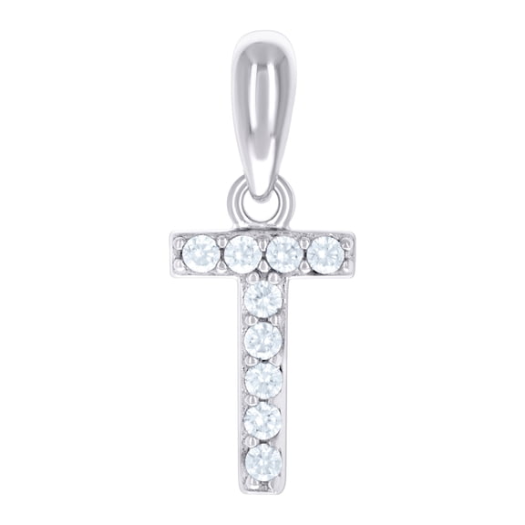 925 Sterling Silver Unisex Cubic Zirconia Letter Name Personalized Monogram Initial Alphabet T Charm Pendant Necklace 18