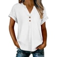 thumbnail image 1 of Abcnature Haut à Boutons à Col en V pour Femmes, Blouse Texturée à Manches Courtes, Chemise Décontractée Unie pour Dames, 1 of 1
