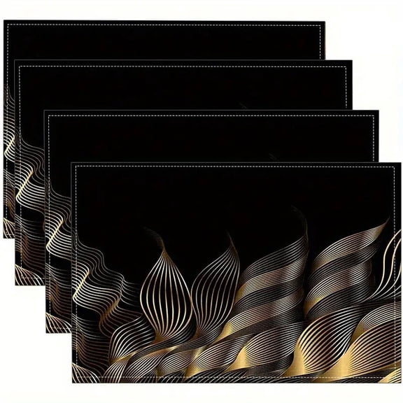 Table Placemats Set of 4 Gold Tropical Leaves Cotton Linen Cloth Washable Table Mats Heat Resistant Reusable Place Mat for Kitchen Dining 12x18 Inch