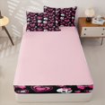 thumbnail image 4 of Castle Fairy Y2K Cute Gothic Skull Zipper Full Size Comforter Sets with Fitted Sheet and 2 Pillowcases,Cartoon Bow Heart Zipper Bedding Set,Pink Black,4pcs,Pink Reversible, 4 of 6