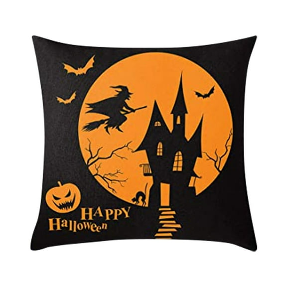 Lilixerw Halloween Pillow Covers,Witch Castle Pumpkin Spider Pattern Throw Pillow Covers,Horror Style Pillow Case Bat Ghost Cushion Case for Couch Sofa Decor