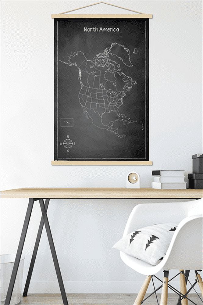 Chalk Map - North America Wall Poster with Magnetic Frame, 22.375" x 34"
